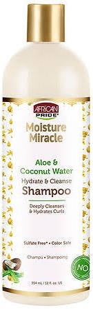 African pride moisture miracle aloe and coconut shampoo. 12oz.