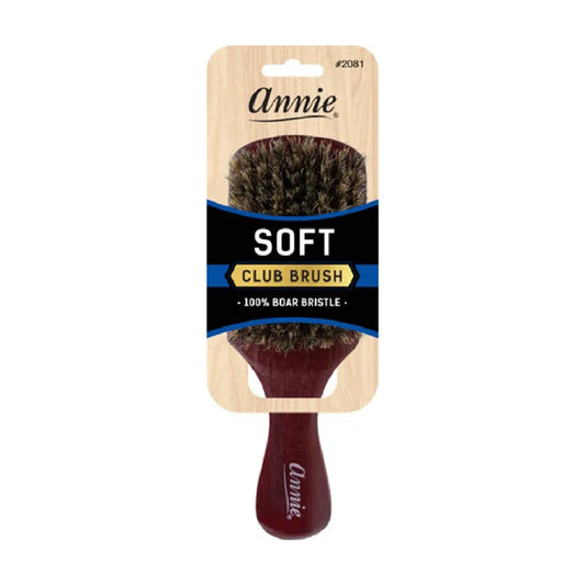 Annie Soft Club Brush 100% Pure Boar Bristles Dark Brown. #2081