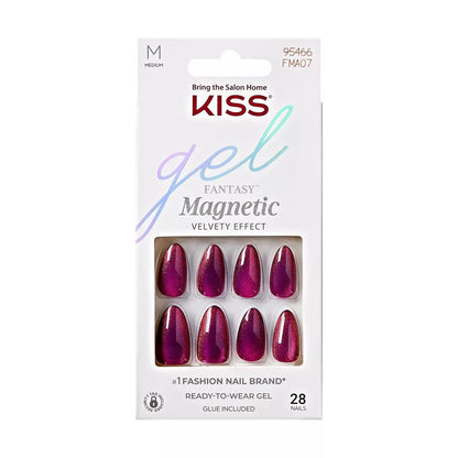 KISS Gel Fantasy Magnetic Press on Nails, Stream, Purple, Medium Almond, 28 Count FMA07