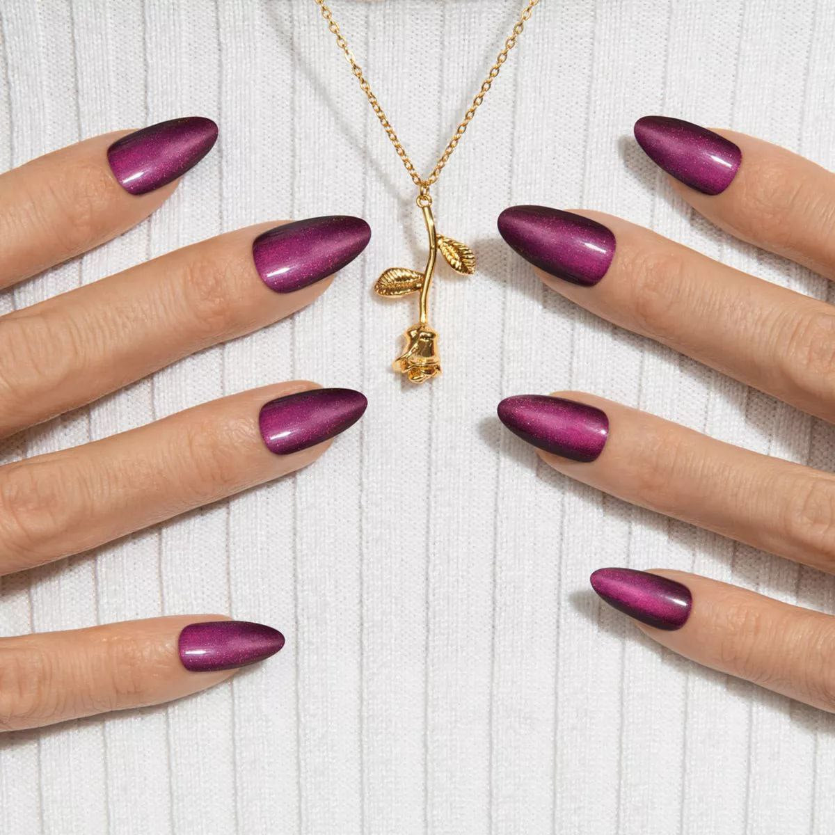 KISS Gel Fantasy Magnetic Press on Nails, Stream, Purple, Medium Almond, 28 Count FMA07