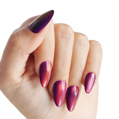 KISS Gel Fantasy Magnetic Press on Nails, Stream, Purple, Medium Almond, 28 Count FMA07