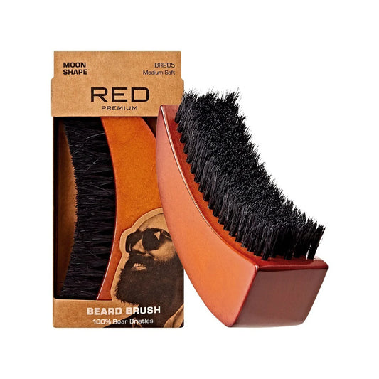 Red Premium Beard Medium Soft Moon Shape Brush #BR206