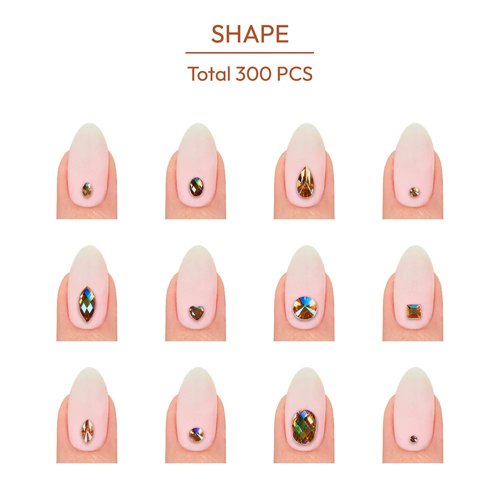 Gold Finger multi shape AB rhinestones. kaleidoscope. NAR07