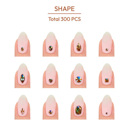 Gold Finger multi shape AB rhinestones. kaleidoscope. NAR07