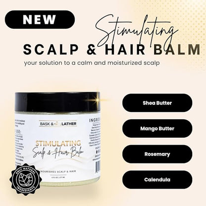 Bask & Lather stimulating scalp & hair balm. 6oz