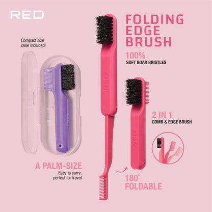 Red by Kiss folding edge brush with case. Pink. HH116