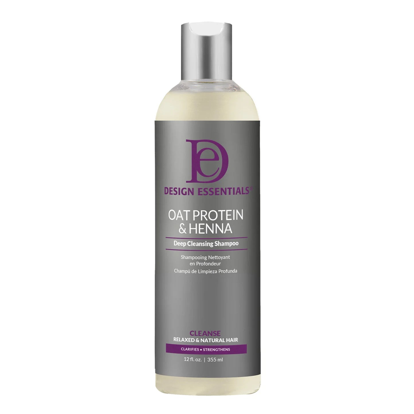 Design essentials oat protein & henna deep cleansing shampoo. 12 oz