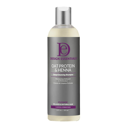 Design essentials oat protein & henna deep cleansing shampoo. 12 oz
