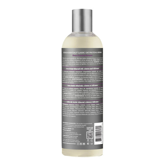 Design essentials oat protein & henna deep cleansing shampoo. 12 oz