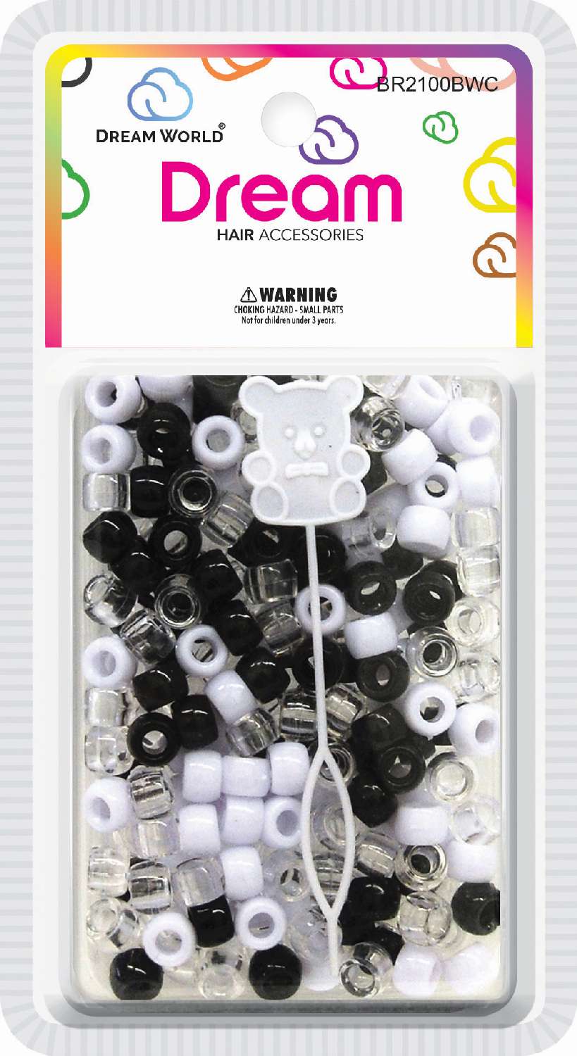 Dream hair bead 8mm 200pcs. Black/white/clear. BR2100BWC