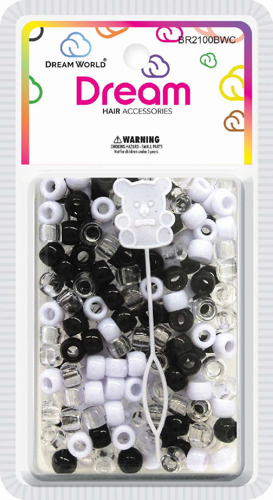 Dream hair bead 8mm 200pcs. Black/white/clear. BR2100BWC