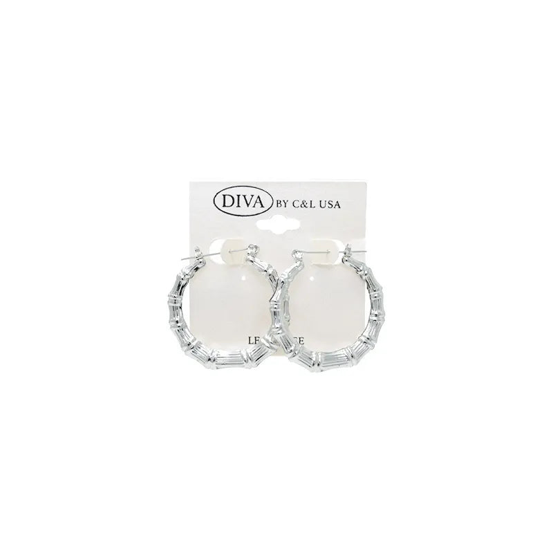 C&L bamboo  earring round. Silver. HP130S