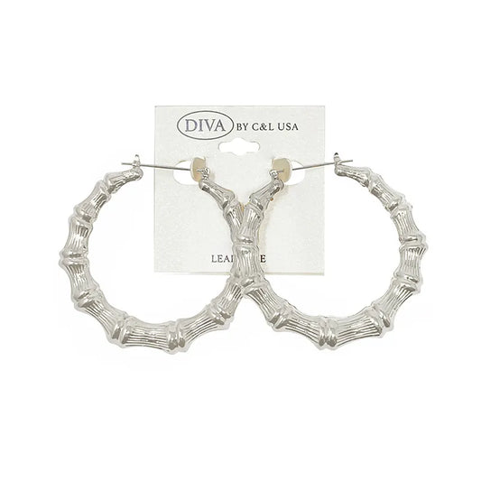 C&L bamboo  earring round. Silver. HP150S