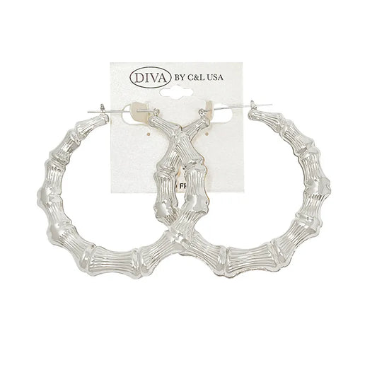 C&L bamboo earring round. Silver. HP160S