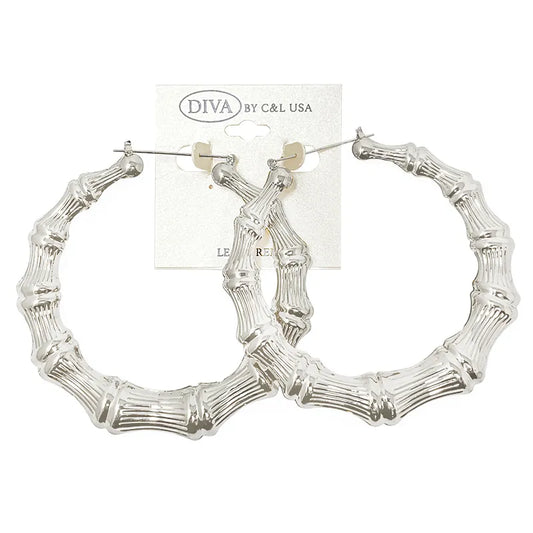 C&L bamboo earring round. Silver. HP170S