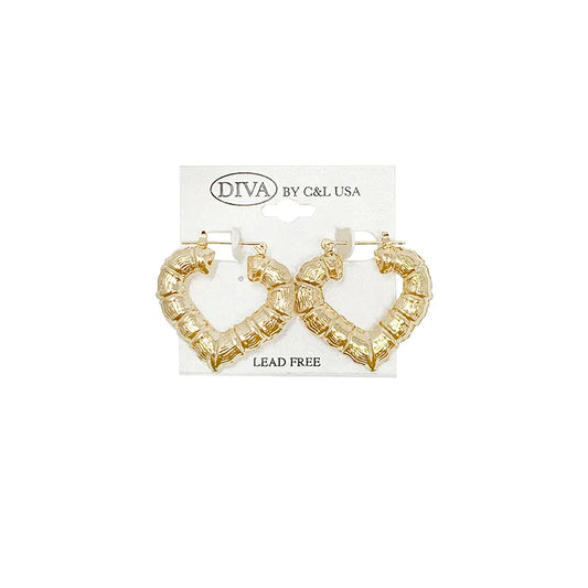 C&L heart bamboo earring Gold. HP220G