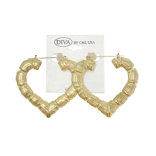 C&L heart bamboo earring Gold. HP240G