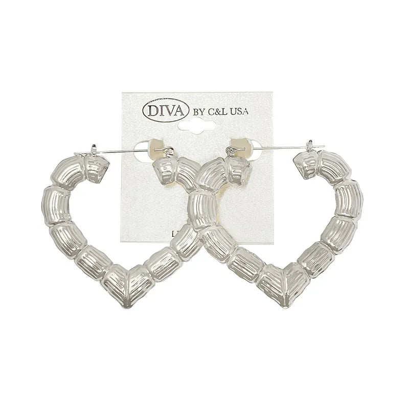 C&L heart bamboo earring silver. HP240S