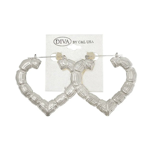 C&L heart bamboo earring silver. HP240S