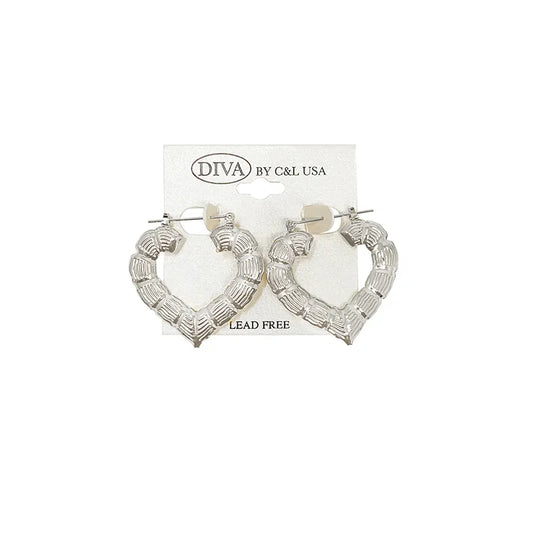C&L heart bamboo earring silver. HP225S