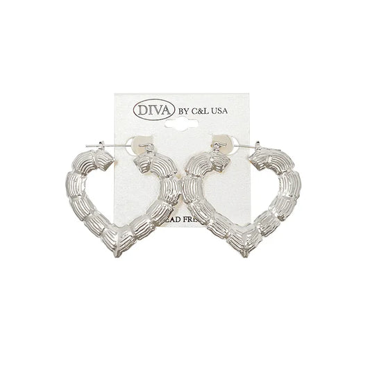 C&L heart bamboo earring silver. HP230S
