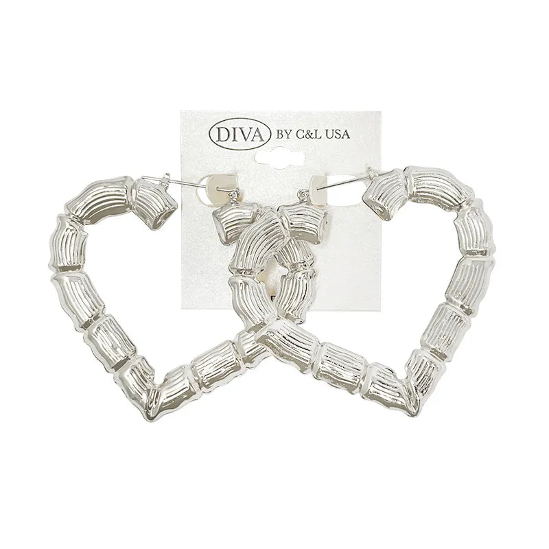 C&L heart bamboo earring silver. HP260S