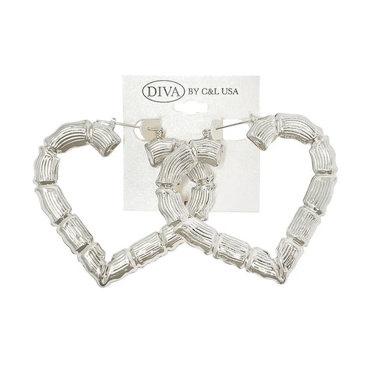 C&L heart bamboo earring silver. HP260S