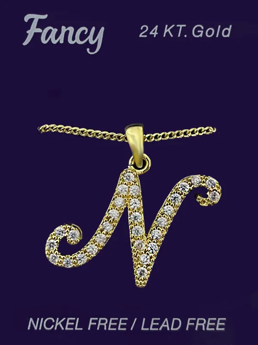 C& L stone initial Necklace. Gold. N