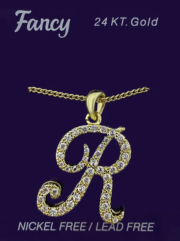 C& L stone initial Necklace. Gold. R