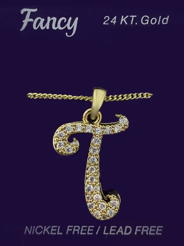 C& L stone initial Necklace. Gold. T