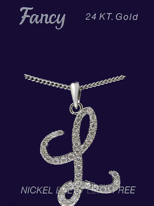 C& L stone initial Necklace. Silver. L