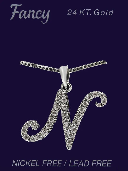 C& L stone initial Necklace. Silver. N
