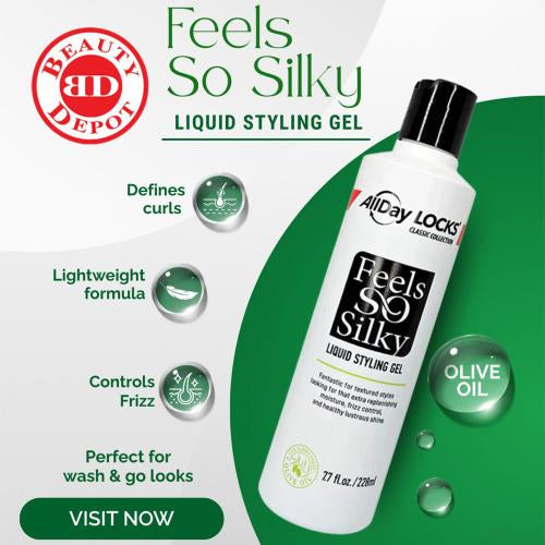 Allday locks feels so silky liquid styling gel. 7.7oz