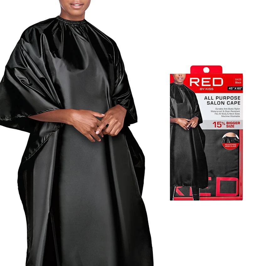 Red by Kiss all purpose salon cape. Black/ nylon. SA03