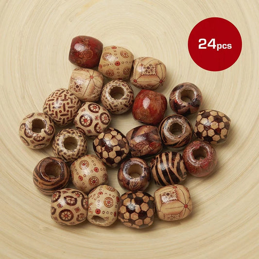 Red by Kiss wood pattern jumbo hair beads. 24pcs. HA72