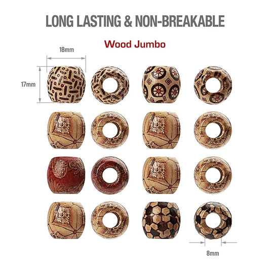Red by Kiss wood pattern jumbo hair beads. 24pcs. HA72