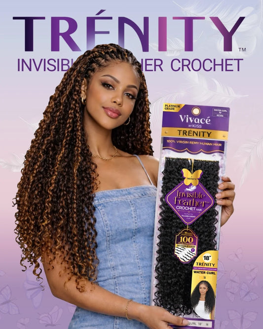 Vivace by Kiss Trenity Invisible feather crochet hair. Water Curl 18”