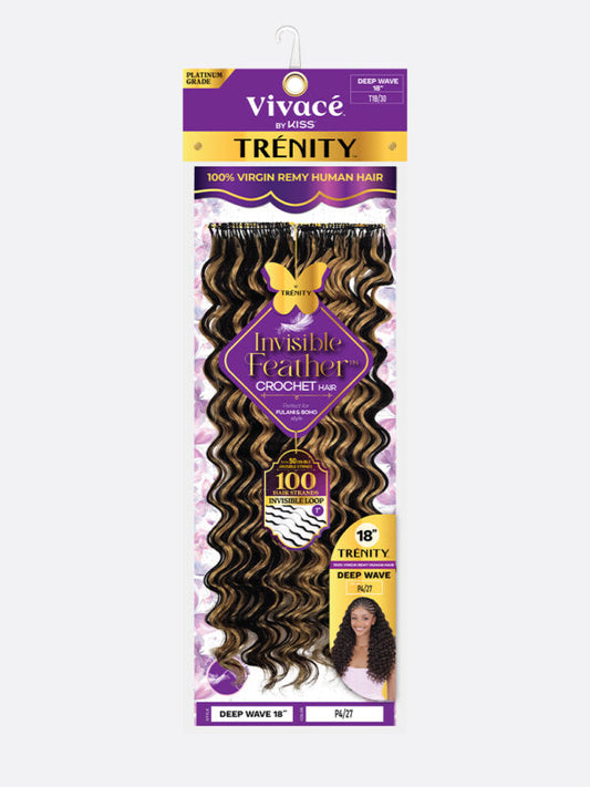 Vivace by Kiss Trenity Invisible feather crochet hair. Deep Wave 18”
