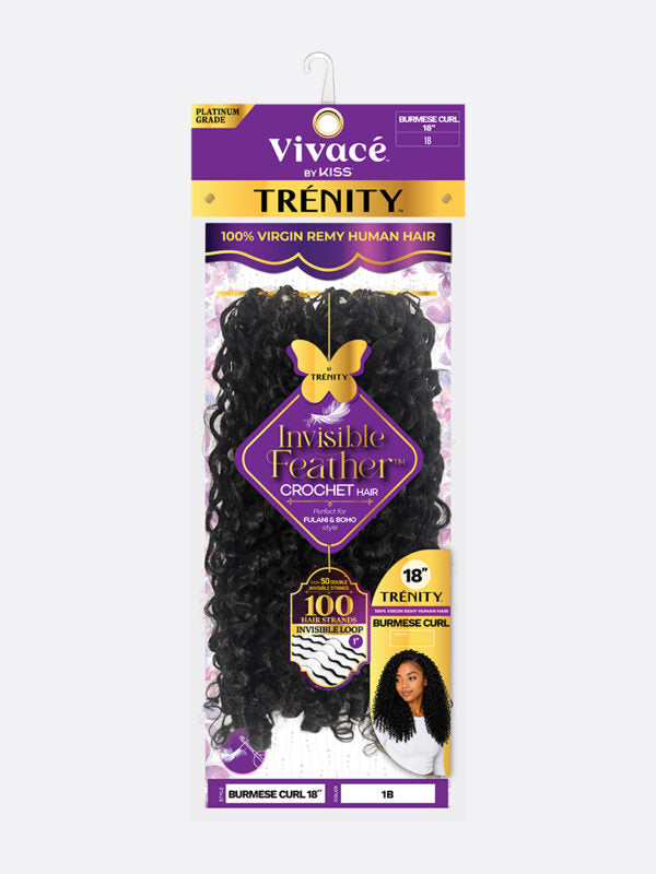Vivace by Kiss Trenity Invisible feather crochet hair. BURMESE CURL 18”
