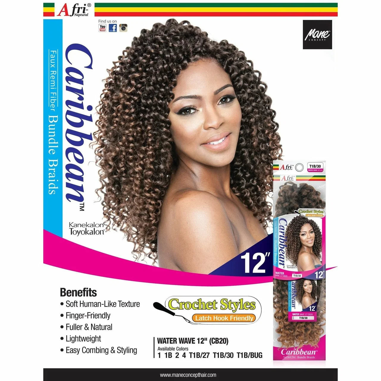 MANE CONCEPT AFRI NAPTURAL CROCHET BRAID WATER WAVE 12". CB20