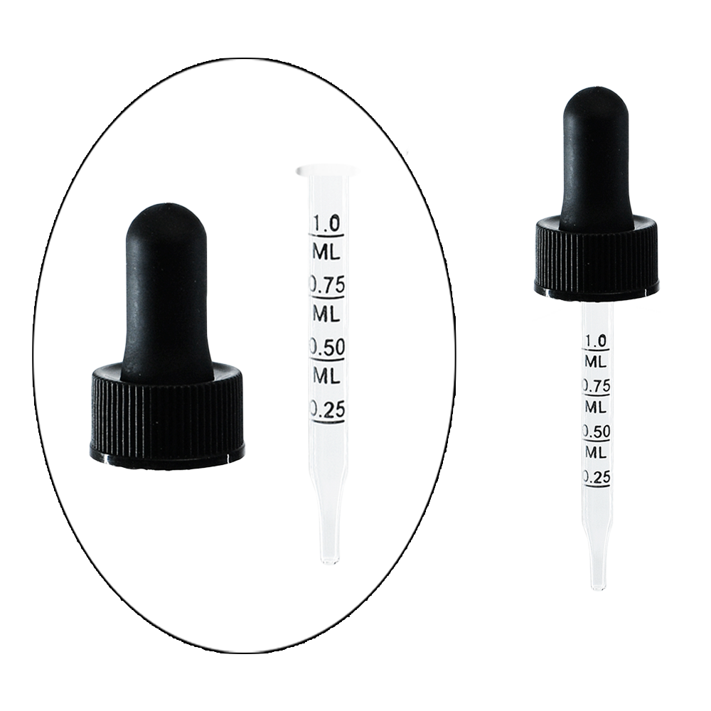 1 oz. Clear Boston Round with Large Bulb Graduated Black Glass Dropper (20/400) (V23) (V15)