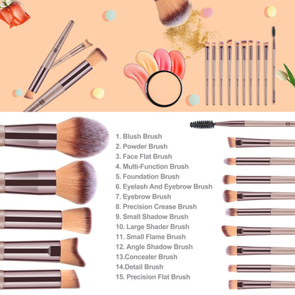 15PCS Champagne Gold Professional Makeup Brush Set